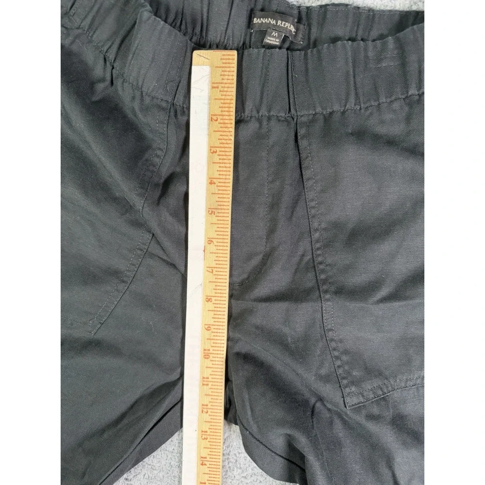 Banana Republic Black Linen Blend Elastic Waist Pull On Cropped Pants Women's M